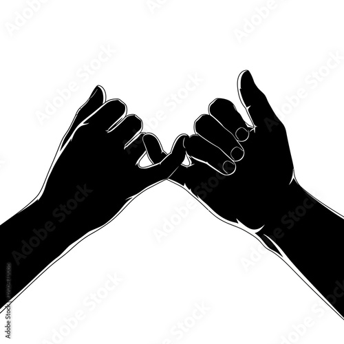 Vector hands making a promise or handshake gesture, silhouette isolated on transparent background, png