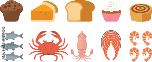 Bakery Desserts Outline Icon Set  Bread, Pastry, Cake, and Sweet Treats