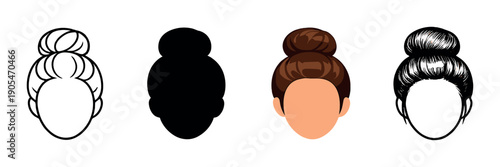 Three female silhouettes with hair buns on gradient background: black and white contrast