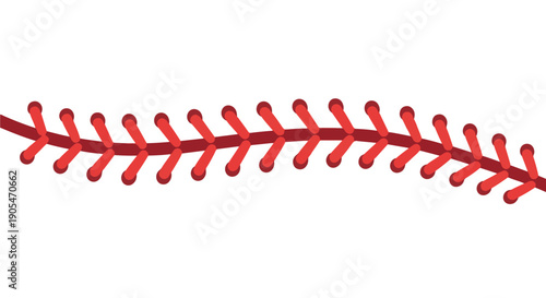 A vibrant red baseball stitching pattern on a white background, illustration of a baseball seam