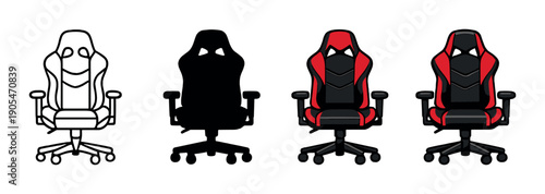 Row of gaming chairs in black and red with shadow effect