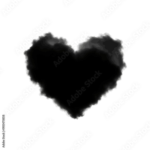 Black heart shape with smoky texture, isolated on transparent background, png