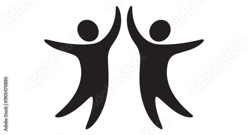 Two stick figures high fiving each other in black silhouette on white background, symbolizing friendship and teamwork.