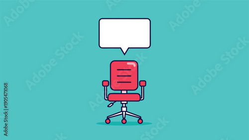 Job vacancy or recruitment concept featuring a red office chair with an empty speech bubble for an upcoming interview.