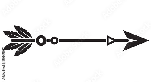 Black silhouette of a traditional arrow with feathers and arrowhead pointing right on white background.