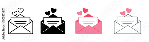 Stylized romantic envelopes with hearts on gradient background