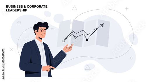 Business leader presenting growth chart, corporate leadership concept