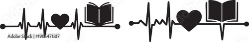Book Lover Heartbeat EKG Line - Reading Passion Heart Monitor Vector SVG Design