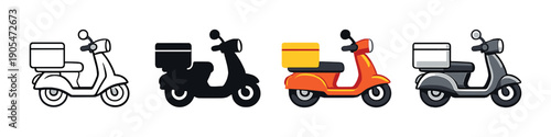 Set of colorful delivery scooters in various styles on gradient background