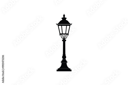 Vintage street lamp post, old fashioned lantern light, illuminating dark pathway, historic city decor