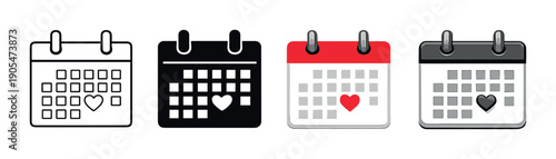 Illustration of four iconic calendar symbols with heart designs on gradient background