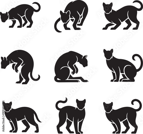black cat silhouettes in various poses
