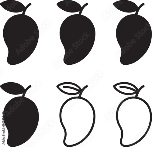 set of black and white mango icons