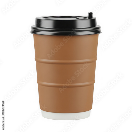 Brown paper coffee cup with lid, isolated on white