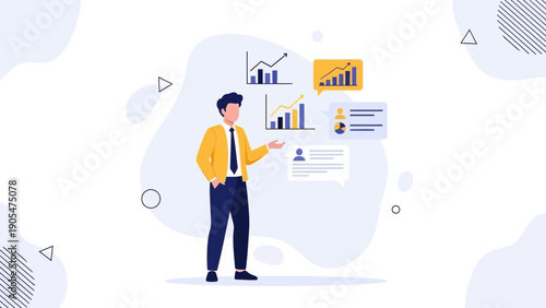 Business Analyst Presenting Financial Growth Charts and Data Analytics
