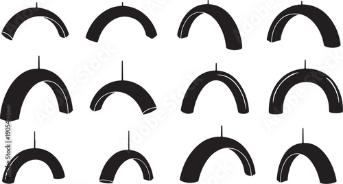 Black Arches Hanging from Strings on White Background Illustration