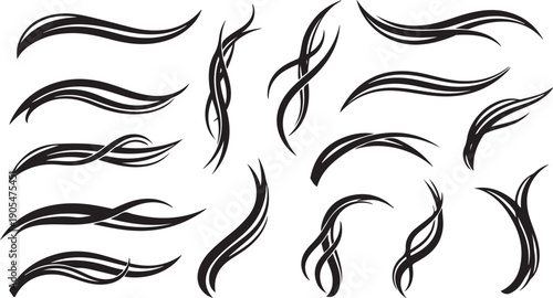 Collection of black swirly abstract line art designs elements