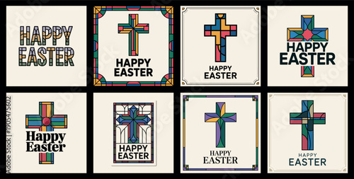 Happy Easter with Stained Glass Cross Designs