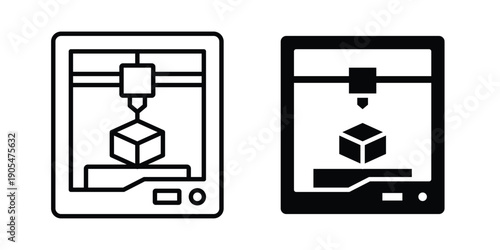 3D printer icons in different styles. Simple icon design