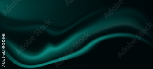 Dark green silk fabric luxury background. Vector texture pattern of wavy abstract satin cloth. Luxurious background of green silk fabric. Vector illustration