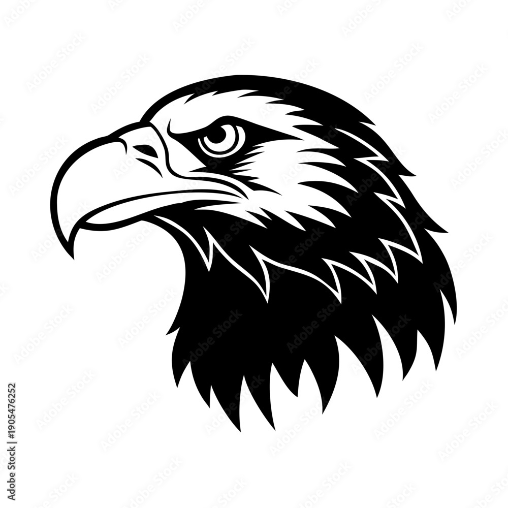 Obraz premium Bold bald eagle head illustration with striking profile. Sharp lines define this majestic bald eagle head, showcasing powerful gaze and iconic features.
