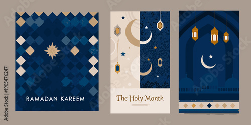 Ramadan kareem and holy month themed decorative card designs