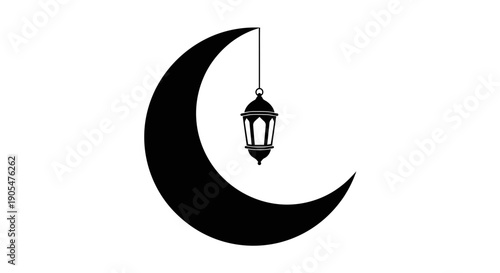 Crescent Moon with Hanging Lantern Silhouette