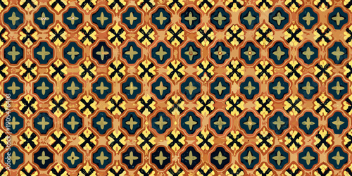A repeating geometric pattern featuring crosses and diamond shapes