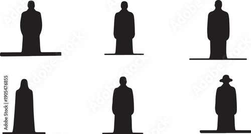 Silhouettes of people in various poses and attire standing