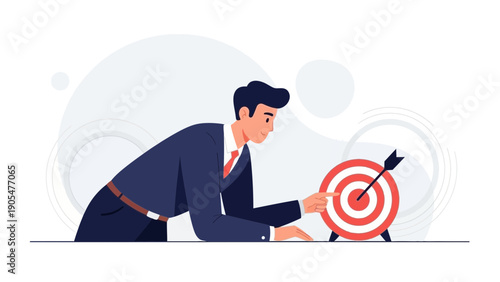 Businessman aiming for target with arrow, business strategy and success concept