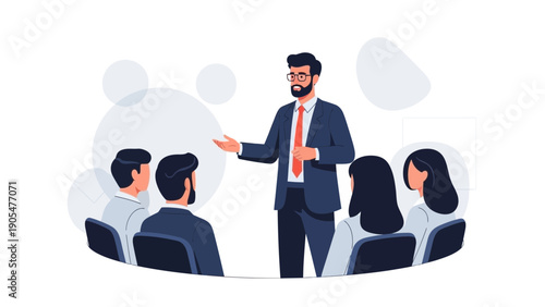 Business Presentation: Speaker Addressing Audience in Meeting Room