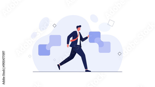 Businessman running forward, progress, success, strategy, challenges, business concept
