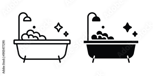 Bathtub cleaning icons in different styles. Simple icon design