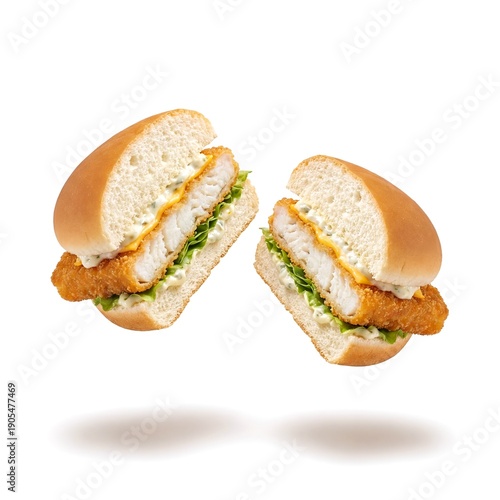 Wallpaper Mural Half cut fish burger with crispy fillet isolated on white background
 Torontodigital.ca