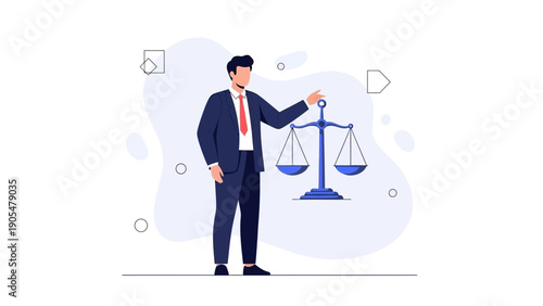 Businessman holding justice scales, concept of law, business, and fairness
