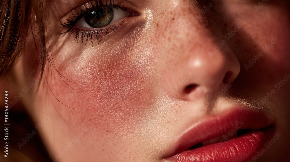 Naklejka premium The Delicate Texture: In a close‑up view, the intricate skin textures are revealed, showcasing human complexion's beauty through faint contours and tonal depth