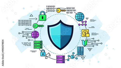 Digital Shield Protection Cybersecurity Concept Icon.