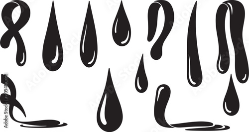 Black ink or liquid droplets falling on white background