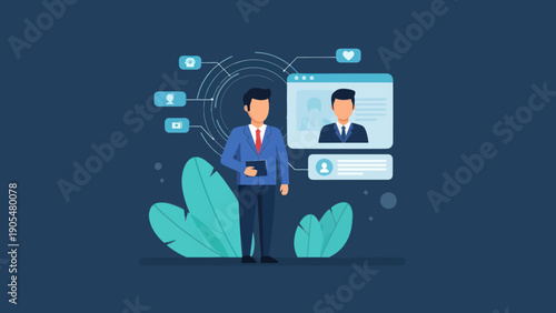 Businessman Video Conferencing with Colleague Remotely.