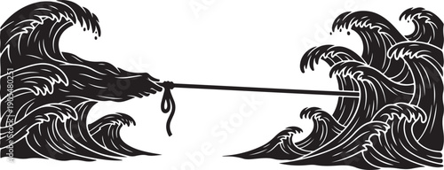 Dramatic ocean waves pulling apart in a stylized illustration