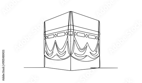 Kaaba continuous line drawing Muslim Hajj pilgrimage vector illustration