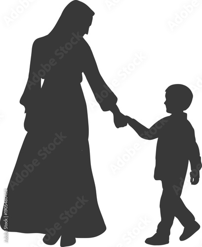 Mother and baby icon collection with maternity silhouettes, parenting love symbols, pregnancy, childcare, family care moments isolated on white background vector.