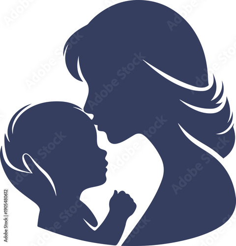 Mother and baby icon collection with maternity silhouettes, parenting love symbols, pregnancy, childcare, family care moments isolated on white background vector.