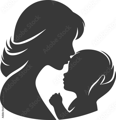 Mother and baby icon collection with maternity silhouettes, parenting love symbols, pregnancy, childcare, family care moments isolated on white background vector.