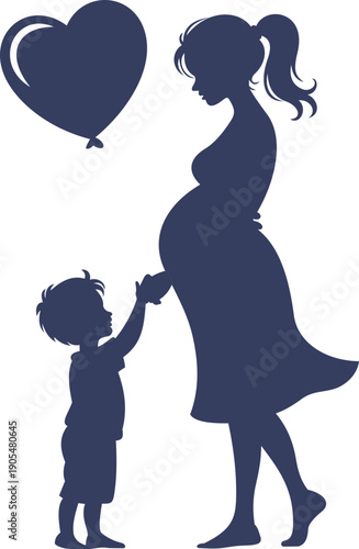 Mother and baby icon collection with maternity silhouettes, parenting love symbols, pregnancy, childcare, family care moments isolated on white background vector.