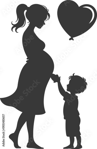 Mother and baby icon collection with maternity silhouettes, parenting love symbols, pregnancy, childcare, family care moments isolated on white background vector.