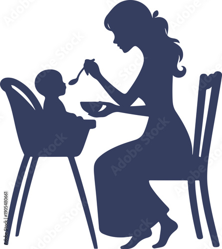 Mother and baby icon collection with maternity silhouettes, parenting love symbols, pregnancy, childcare, family care moments isolated on white background vector.