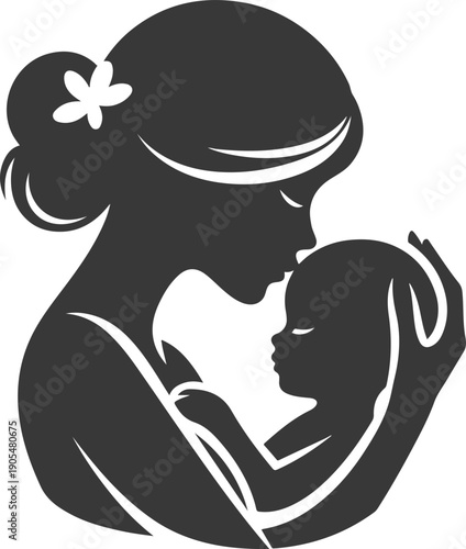 Mother and baby icon collection with maternity silhouettes, parenting love symbols, pregnancy, childcare, family care moments isolated on white background vector.