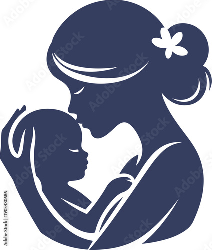 Mother and baby icon collection with maternity silhouettes, parenting love symbols, pregnancy, childcare, family care moments isolated on white background vector.