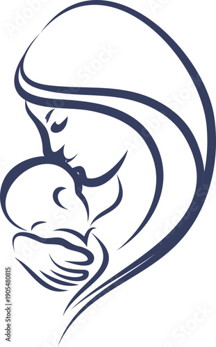 Mother and baby icon collection with maternity silhouettes, parenting love symbols, pregnancy, childcare, family care moments isolated on white background vector.